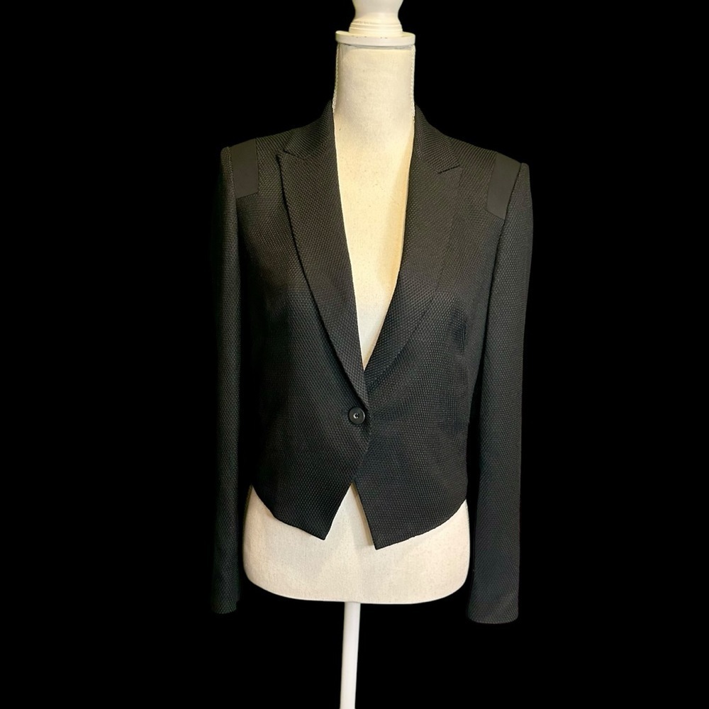 J Brand Black Wool-Blend Honeycomb Textured Sheer Back Paneled Blazer Size 0